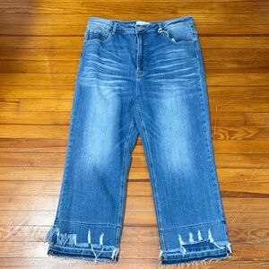 Risen Frayed Hem Blue Cropped Jeans